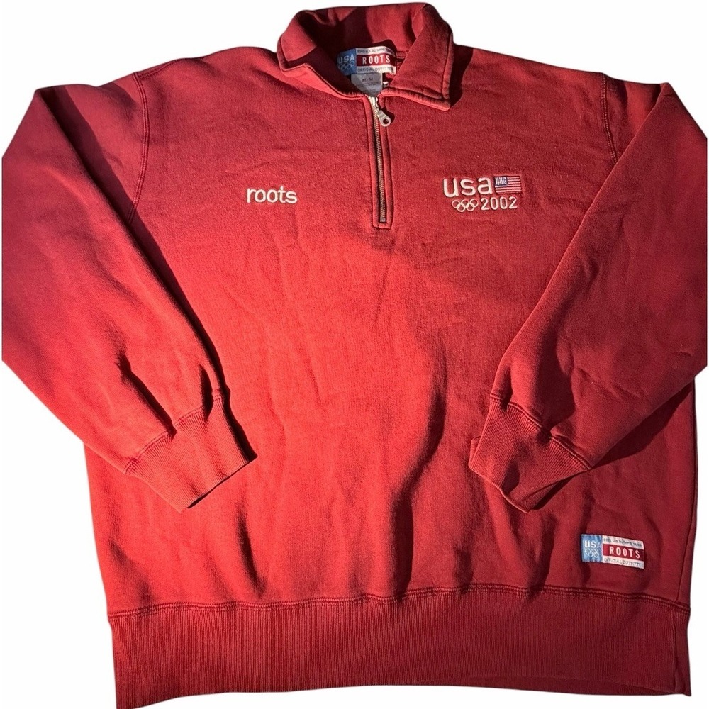 2002 U.S. Olympics Team Red MED 1/4 Zip 80/20 Cotton/Poly Pullover Sweatshirt
